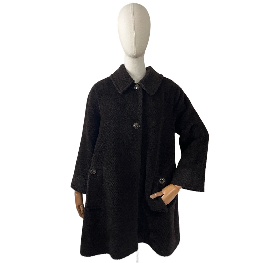 Katherine Kelly Wool Alpaca Collared Button Front Long Coat Brown Size 12 - Picture 8 of 15